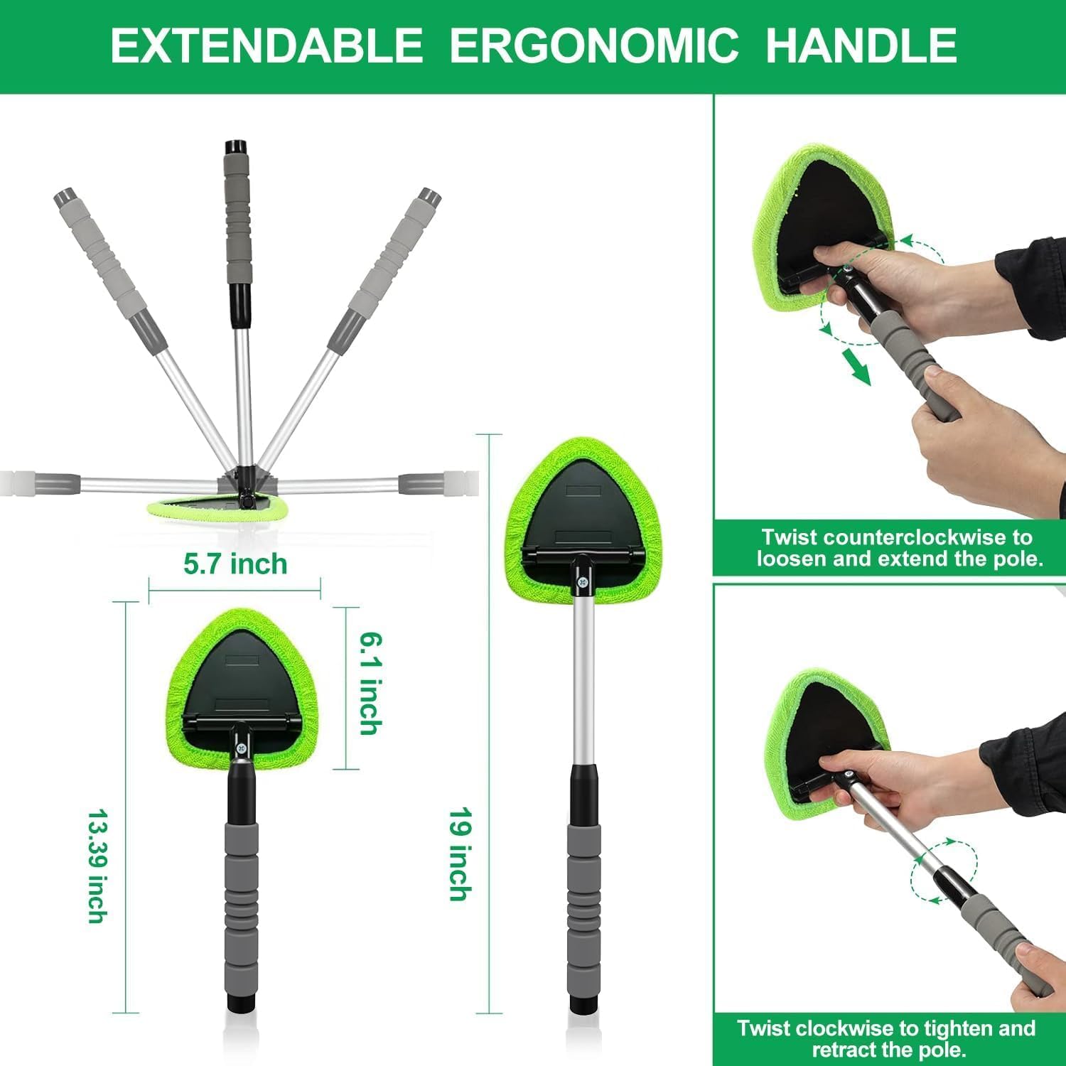 XINDELL Premium Windshield Cleaning Kit: Extendable Tool with Microfiber Pads for All...