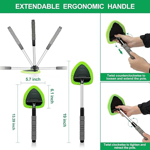 Miniatura 19 de XINDELL - Herramienta de limpieza de parabrisas de 29 pulgadas, kit de limpieza de ventana interior de automóvil con mango largo extendido y 4