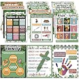 15Pcs Bible Posters for Classroom Sunday School Wall Decor Greenery Christian Books of The Bible Verse Eucalyptus Ten Commandments Poster Set Religious Scripture VBS Bulletin Board Decor(14 x 11in)