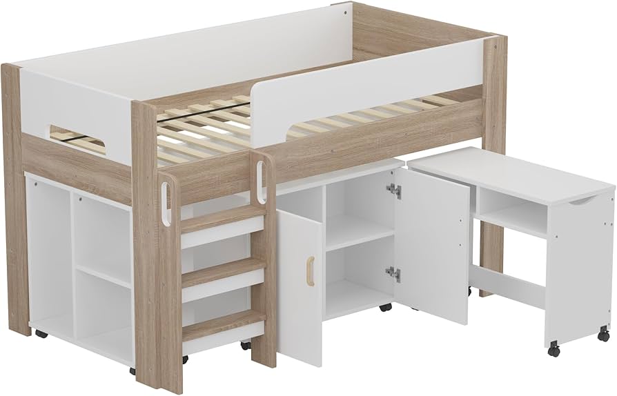 Amazon｜システムベッド ロフトベッド 木製 デスク 本棚 机付き