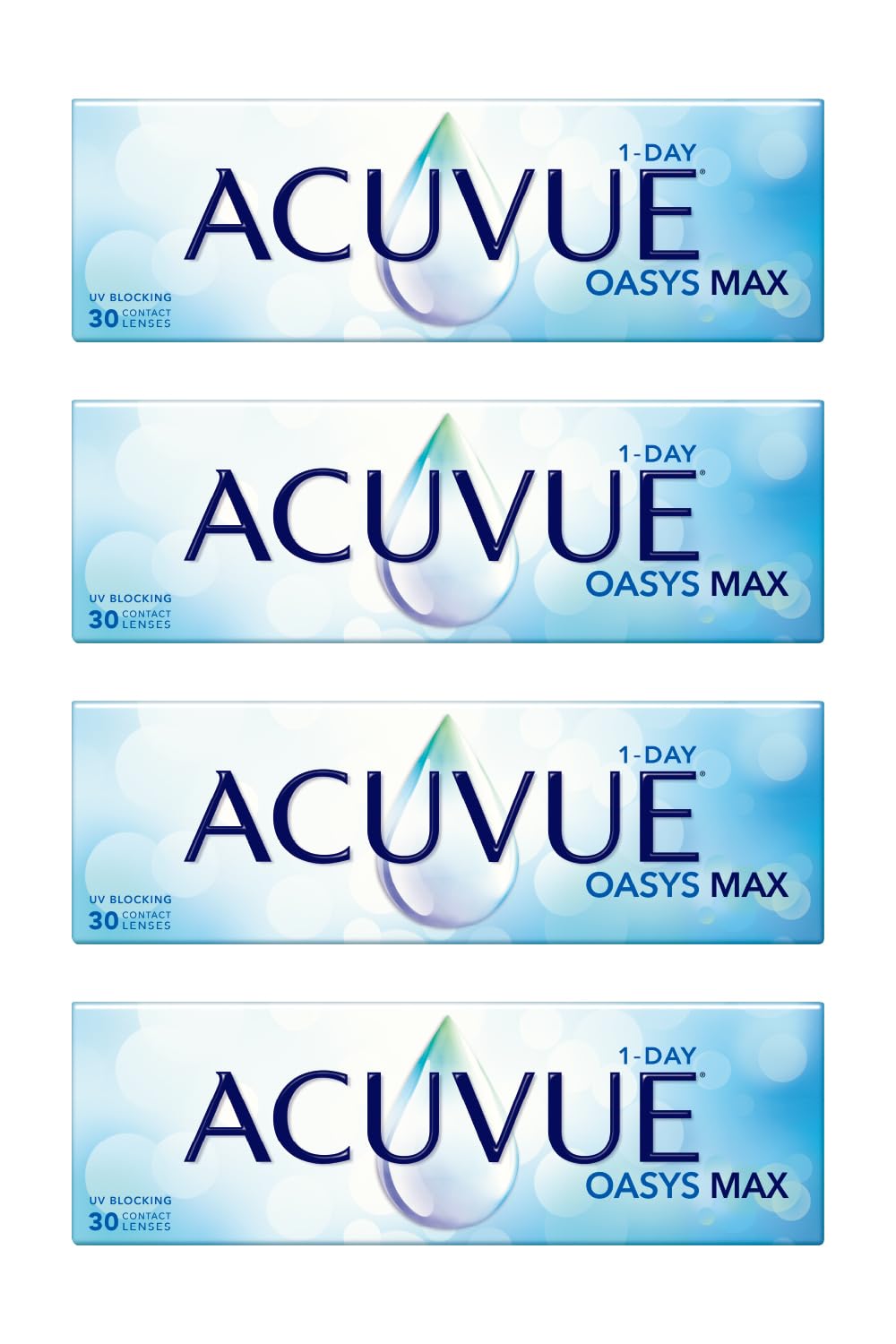Acuvue Oasys Max 1-Day Lentes diarias con tecnología TearStable y filtro de luz OptiBlue, +3.25 dpt, diámetro 14.3 mm, 30 unidades, adición, curva base 8.5 mm