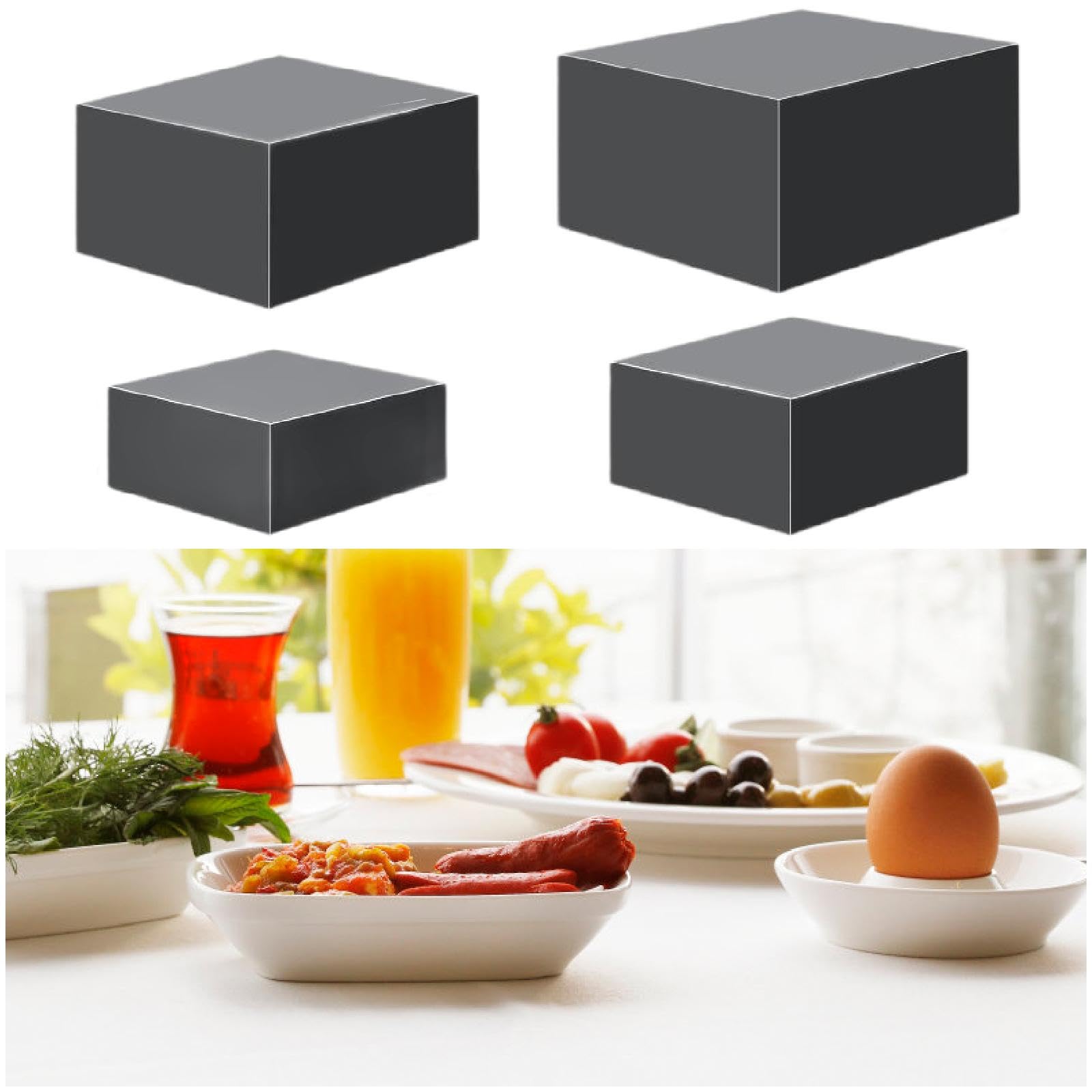 4 cajas de exhibición de cubos acrílicos, soporte elevador de alimentos, buffet, anidación para postre, soporte elevador acrílico negro