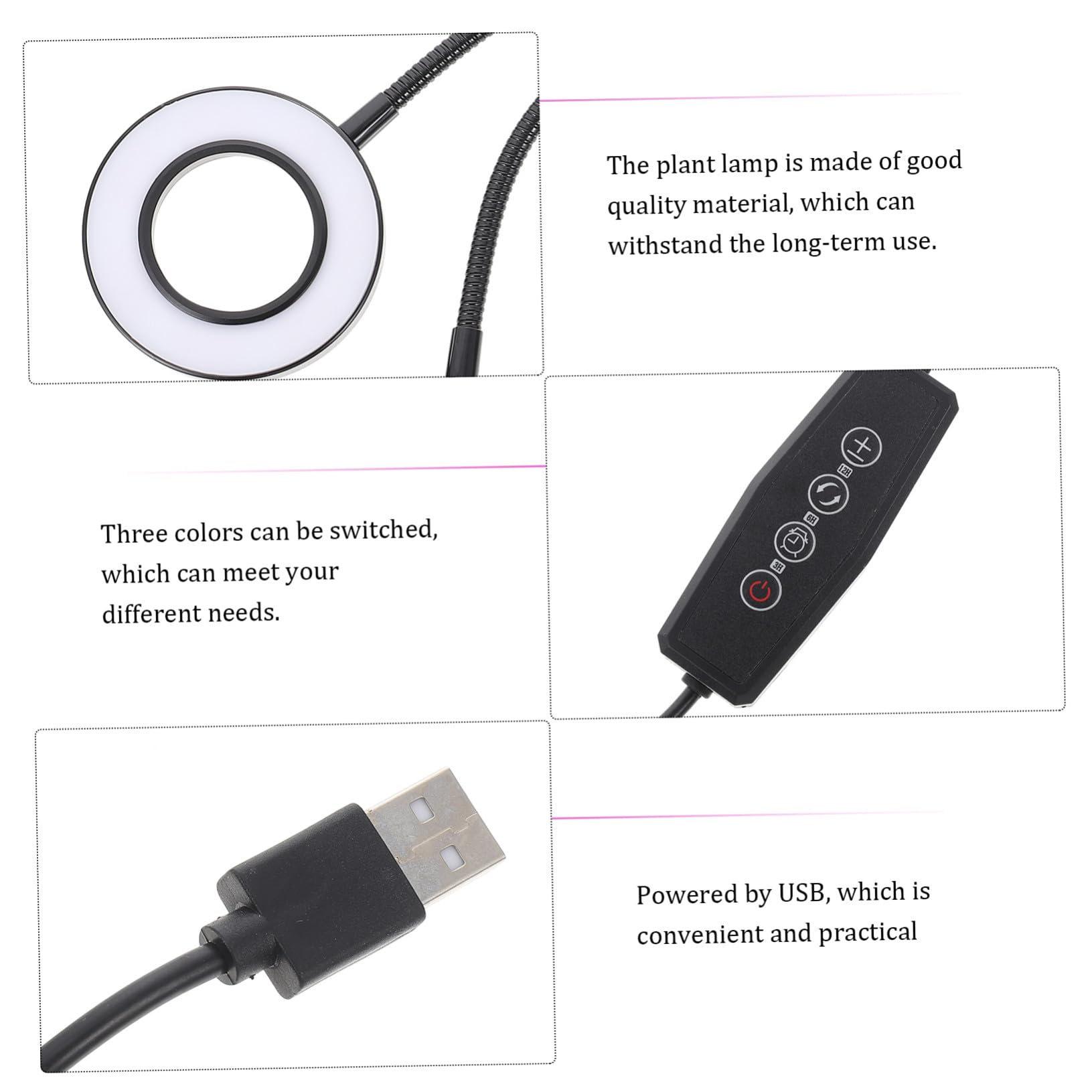 INOOMP Led Pflanzenlampe Clip Mit USB 5v Einstellbares Pflanzenwachstumslicht Für Zimmerpflanzen Full Spectrum Wachstumslicht Für Innenbereiche Energiesparend Und Langlebig