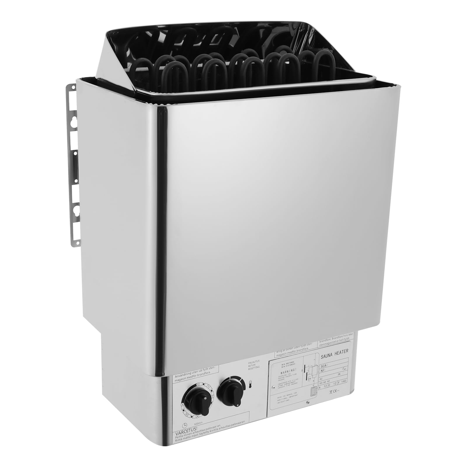 Estufa de sauna eléctrica de 9 kW con control interno integrado de 230 V, montaje en pared para 9 m³ de espacio 0 – 110 °C, regulador de temperatura de 0 – 3 horas, temporizador de acero inoxidable
