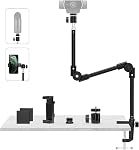 Webcam Stand Camera Desk Mount with Phone Holder & 5/8" Screw - 22" Flexible Projector Stand Gooseneck Desk Mic Stand for Logitech C922 C930e C920 C615 C960 Brio 4K, GoPro, Blue Yeti Snowball Ice
