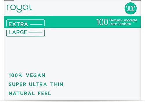 Royal Paquete a granel de condones veganos ultrafinos extra grandes, condones lubricados de primera calidad para hombres, lubricante sin sabor, goma