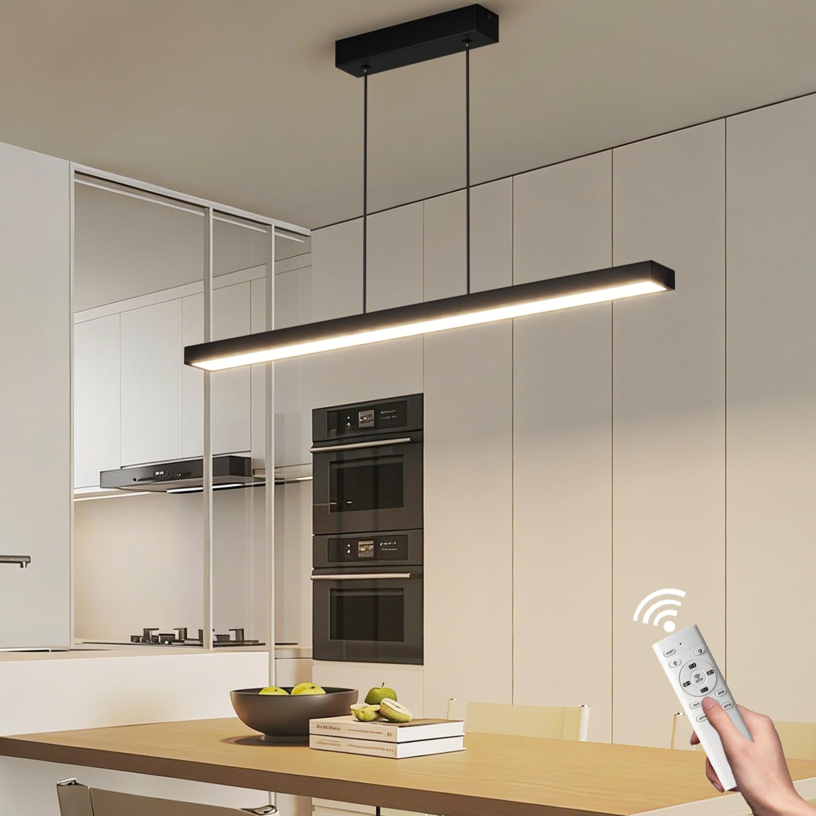 80 cm Regulowana lampa wisząca, LED lampa wisząca do jadalni, ściemniana, 3000K/4000K/6000K, 24W, lampa wisząca z pilotem zdalnego sterowania, do nowoczesnej jadalni, kuchni, biura, czarna