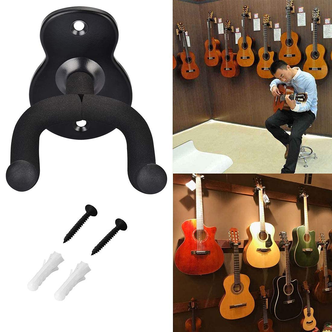 Wieszak na gitarę, 3 sztuki, uchwyt ścienny do gitary akustycznej, elektrycznej, basowej, ukulele, gitary klasycznej