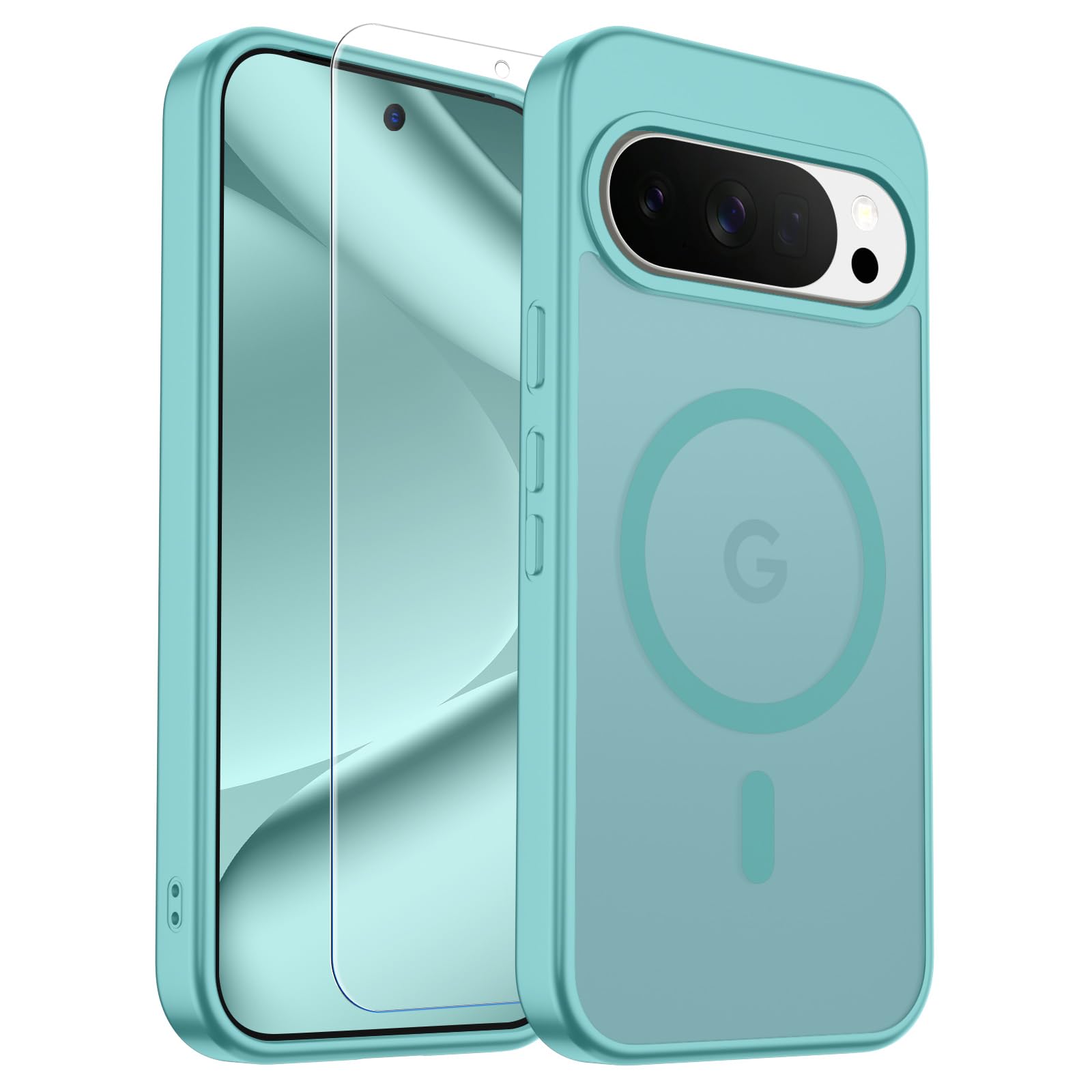 SUPFINE Magnetic for Google Pixel 10 Pro Case/Pixel 10 Case with Screen Protector, (Built-in Magnets) ((Military Grade Drop Protection) Slim Translucent Shockproof Phone Case,Blue Green