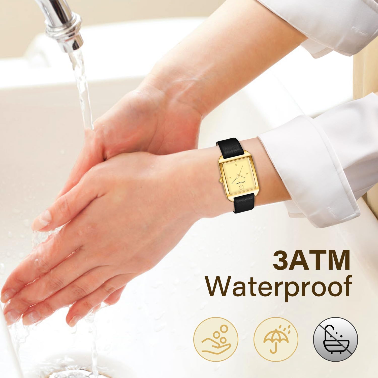 L LAVAREDO Women's Leather Strap Watch Waterproof Analog Watches Rectangle Dress Watch for Women Retro Ladies Wrist Watch - Image 5