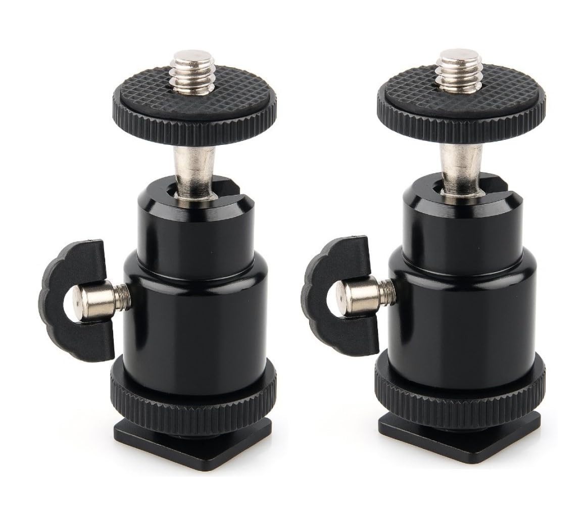 Boosty® 2-Pack Mini Ball Head Mount with 1/4” Screw & Cold Shoe Adapter | Adjustable Tripod Ball Head for DSLR Camera, LED Light, Monitor, Flash & Action Camera | Compact Aluminum Mount(Pack of 2)-image-29
