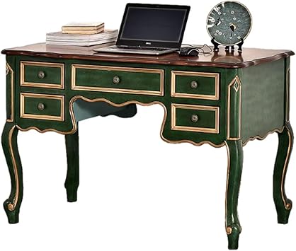 Solid Wood Desk, Simple Desk and Chair for Study, Vintage Green Writing Desk, Computer Desk, Household Storage CabinetB