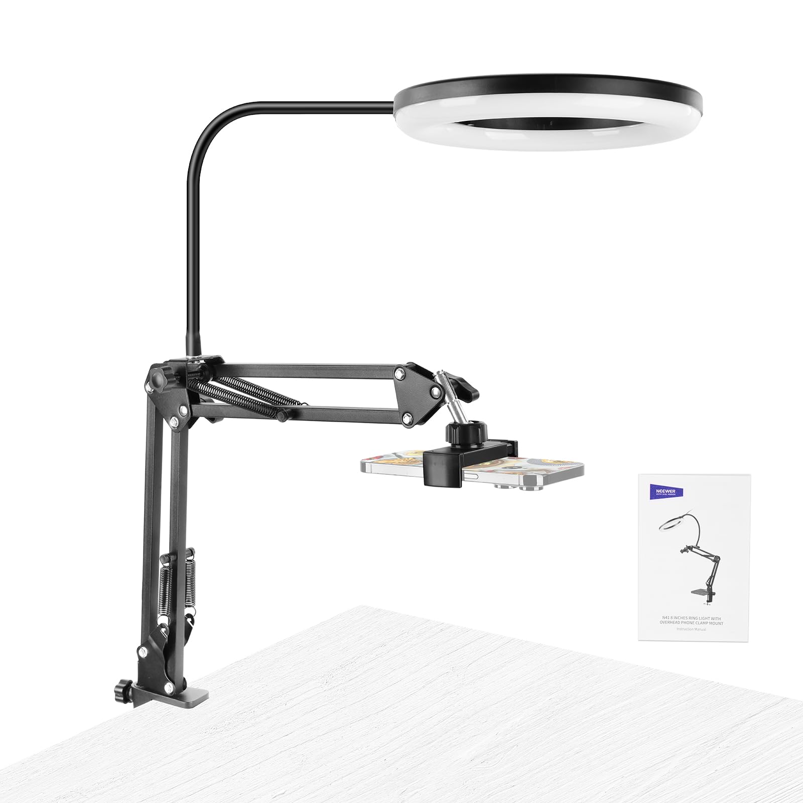 NEEWER ENTRY LEVEL VERSIONE N41 8 "LED Ring Light con morsetto da scrivania Stand/telecomando, Supporto per telefono compatibile con iPhone, Streaming Registrazione Video Selfie Nail Tech Food