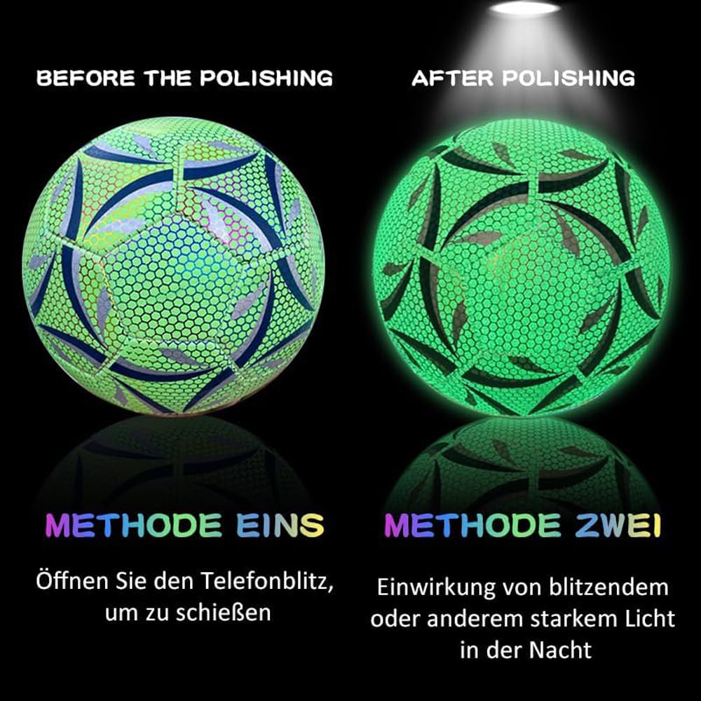 Offizielle Größe 5 Leuchtender Fußball, Fußball Leuchten im Dunkeln für Nachtspiele Training, Sport Leuchtfußball Kinder Erwachsene, Lederfussball mit Pumpe