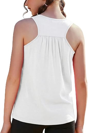 Zaclotre Kid Girls Athletic Tank Tops Racerback Sleeveless Shirts | For 5-14 Y, Feather Lightweight, Soft Touch, Moisture wicking, Slightly A-line, Shirring, Tennis, Gym, Sports, Daily wear