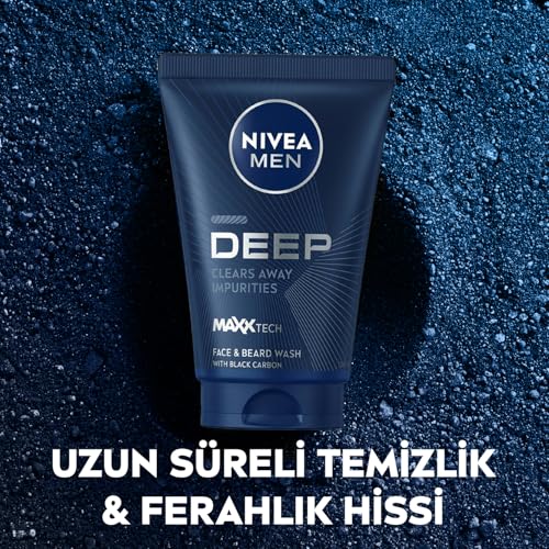NIVEA MEN Erkek Yüz ve Sakal Temizleme Jeli Deep Dimension 100 ml,Nemlendirici,Yağ Arındırıcı,Aktif Karbon,Gün Boyu Ferahlık