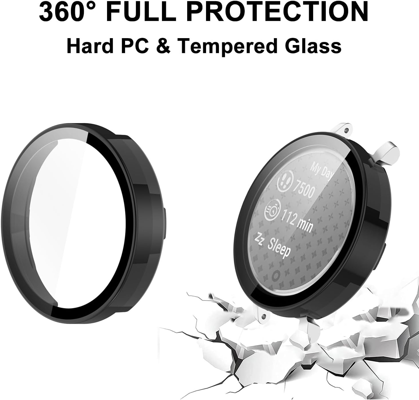 8 Pack Case for Garmin Lily 2 / Lily 2 Classic Screen Protector, Hard PC Bumper Overall Protective Tempered Glass Cover Accessories for Garmin Lily 2 / Lily 2 Classic