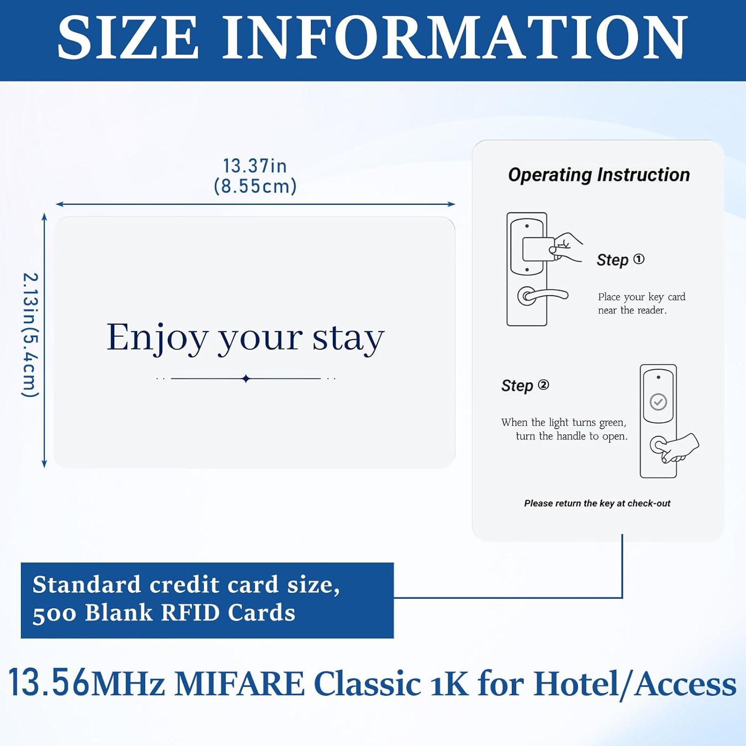 500 Pack 13.56MHz Hotel RFID Key Card, Blank RFID Touchless Key Card, Hotel Smart Keycard Printable Bulk for Hotels Door Systems