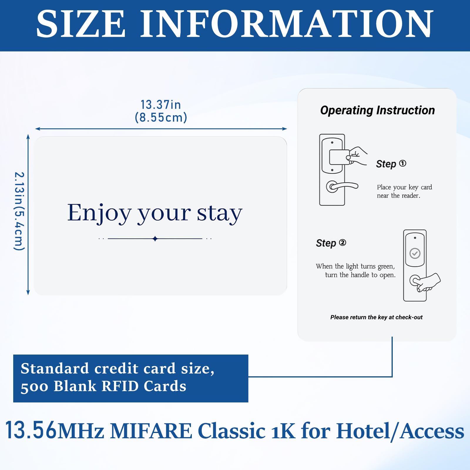 500 Stück 13,56 MHz Hotel RFID Schlüsselkarte, Blanko RFID Touchless Key Card, Hotel Smart Keycard bedruckbar Bulk für Hotels Türsysteme