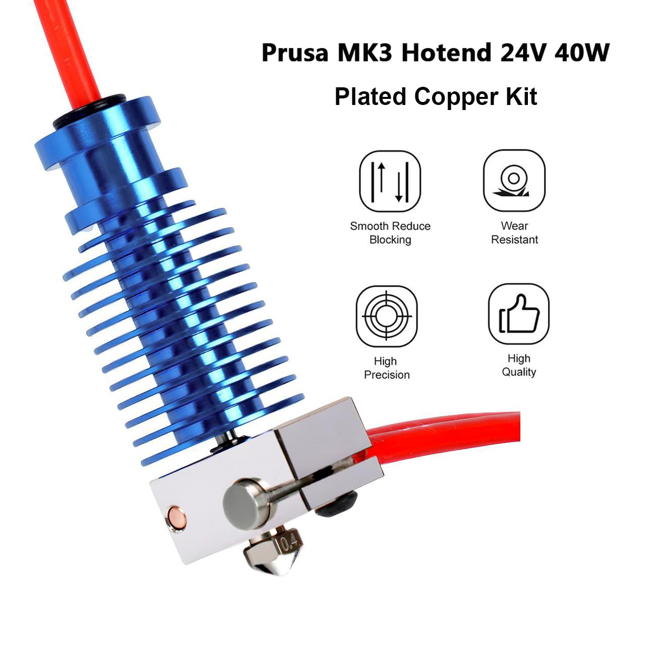 Prusa i3 MK3 Hotend Beschichtete Kupfer 24V 40W Kit für Prusa i3 MK3,MK3S,MK3S+3D-Drucker V6 Hotend,Upgrade Bi-Metal Heatbreak,500℃ Beschichtete Kupfer Heizblock,V6 Düse 0,4mm.