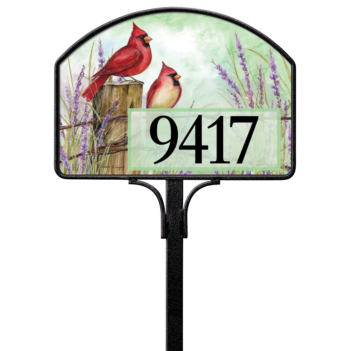 Studio M Yard Design Magnetic Vinyl Yard Sign 14 x 10 Inch – Red Cardinal Bird & Lavender Address Plaque with Rustic Garden Bird Artwork, Decorative & Interchangeable Outdoor House Number Accent