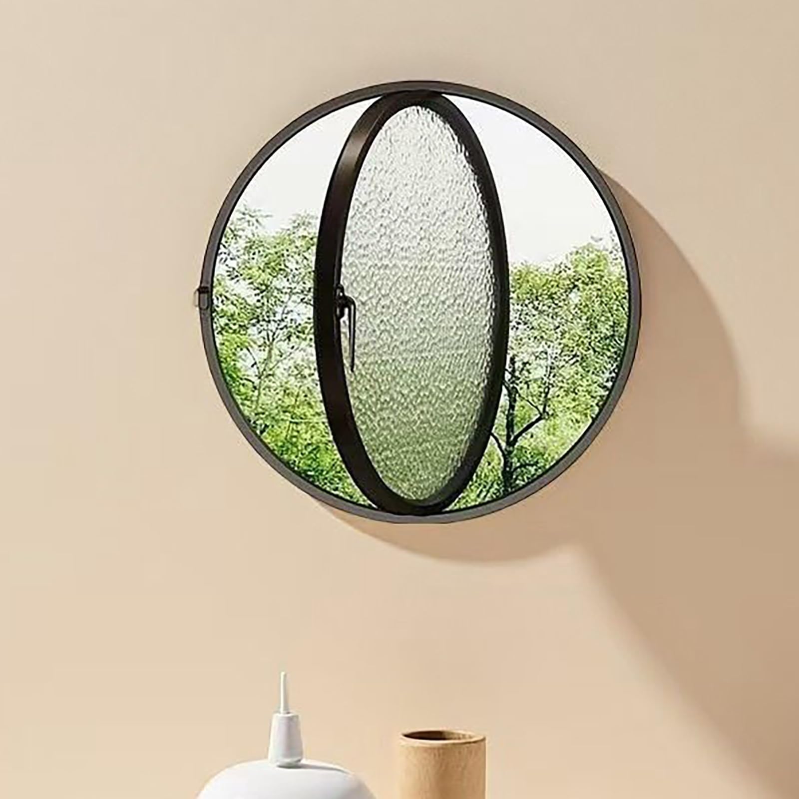 Round Rotating Glass Windows, Aluminum Alloy Round Rotating Porthole Window with Sun-Protection Film and Gloves, with Tempered Glass for Cake Shop(Black A,50cm/19.6in)