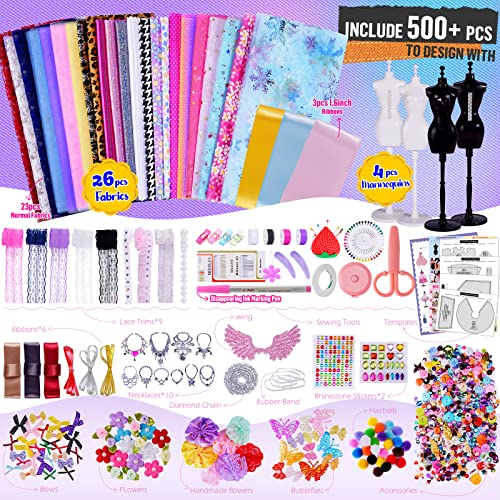 500+Pcs - Fashion Design Kit For Girls With 4 Mannequins - Creativity Diy Arts & Crafts Kit Sewing Kit For Kids Learning Toys - Teen Girls Kids Birthday Gift Age 6 7 8 9 10 11 12+ (2023 New Upgraded) #TOP2