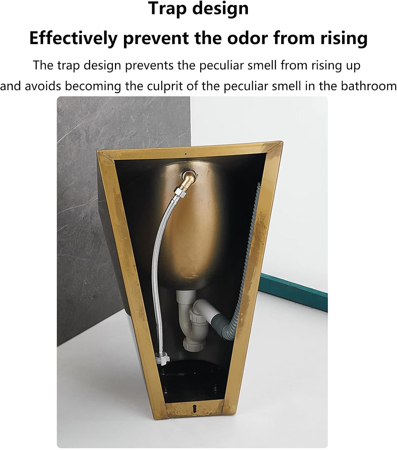 Household Products Wall-Mounted Automatic Flushing Urinal, Stainless Steel Men's Urinal with Siphon Valve and Induction Flushing, Non-Contact Flushing Golden Urinal with
