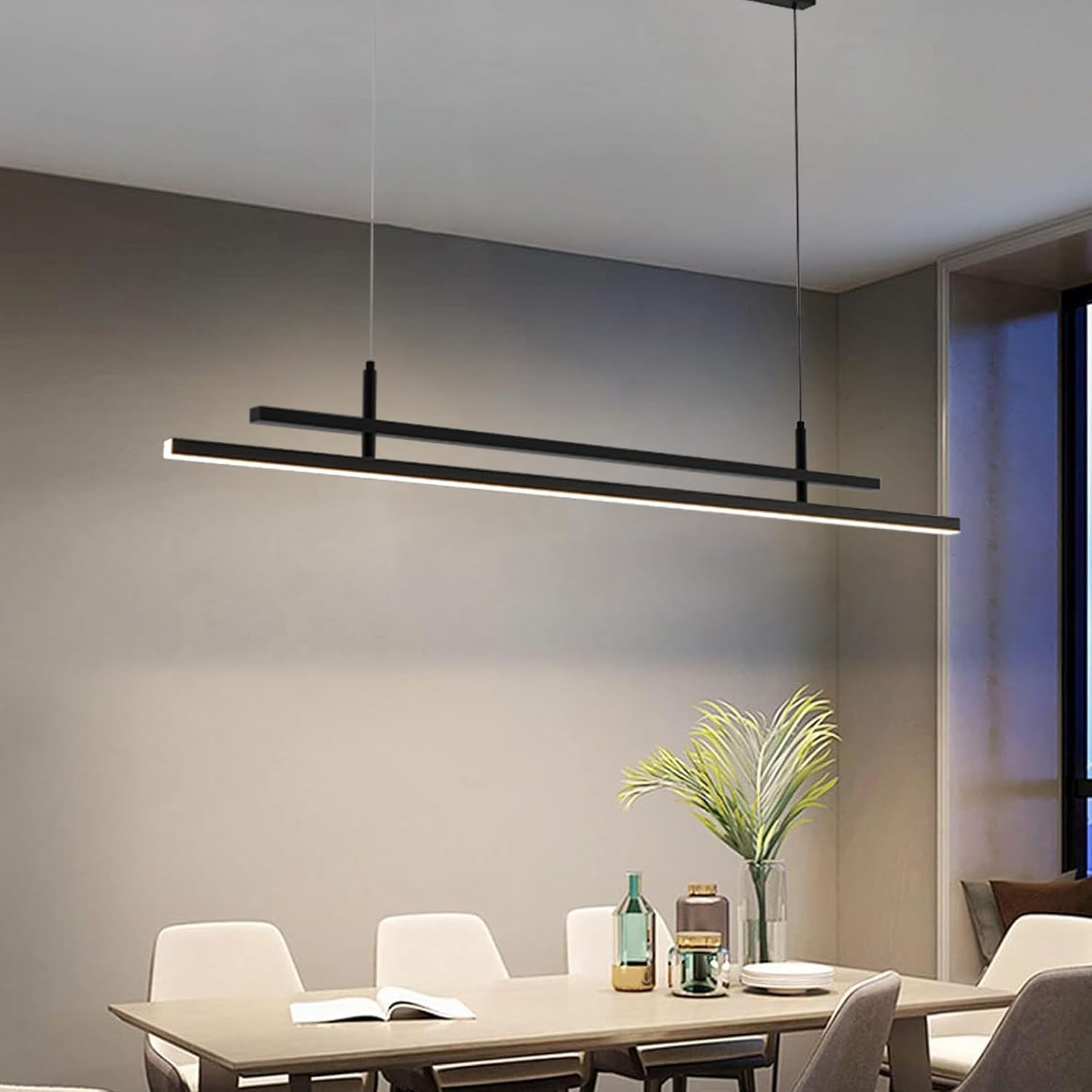 LED Lineaire Hanglamp Houten Eetkamer Moderne Dimbare Lamp Met Afstandsbediening Keuken Hoogte Verstelbare Voor Woonkamer (Perzikhout, L120cm
