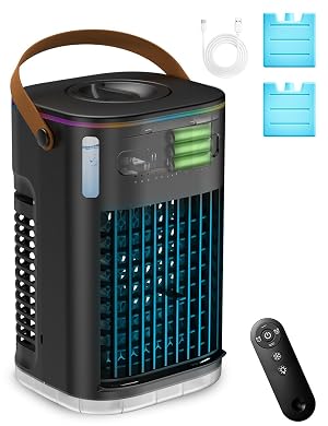 3-IN-1 Portable Air Conditioners 5400mAh Built-In Battery Personal Evaporative Air Cooler Fan 2 Ice Packs 1 2L Water