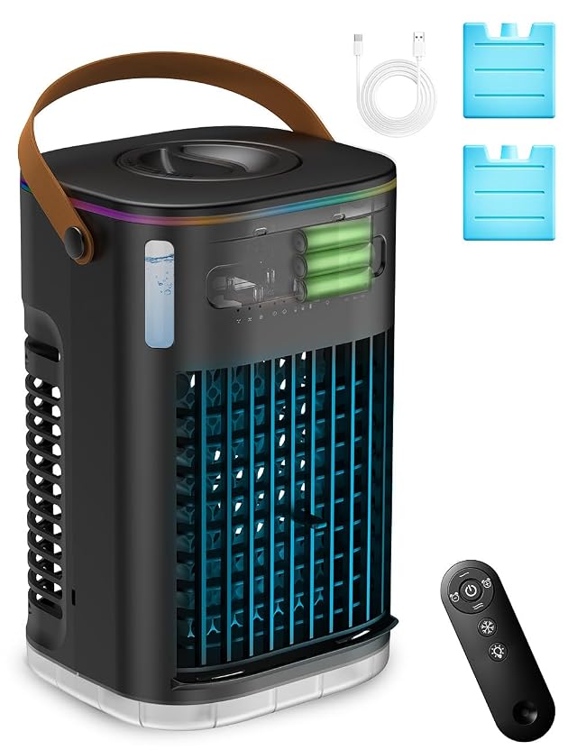 3-IN-1 Portable Air Conditioners 5400mAh Built-In Battery Personal Evaporative Air Cooler Fan 2 Ice Packs 1 2L Water