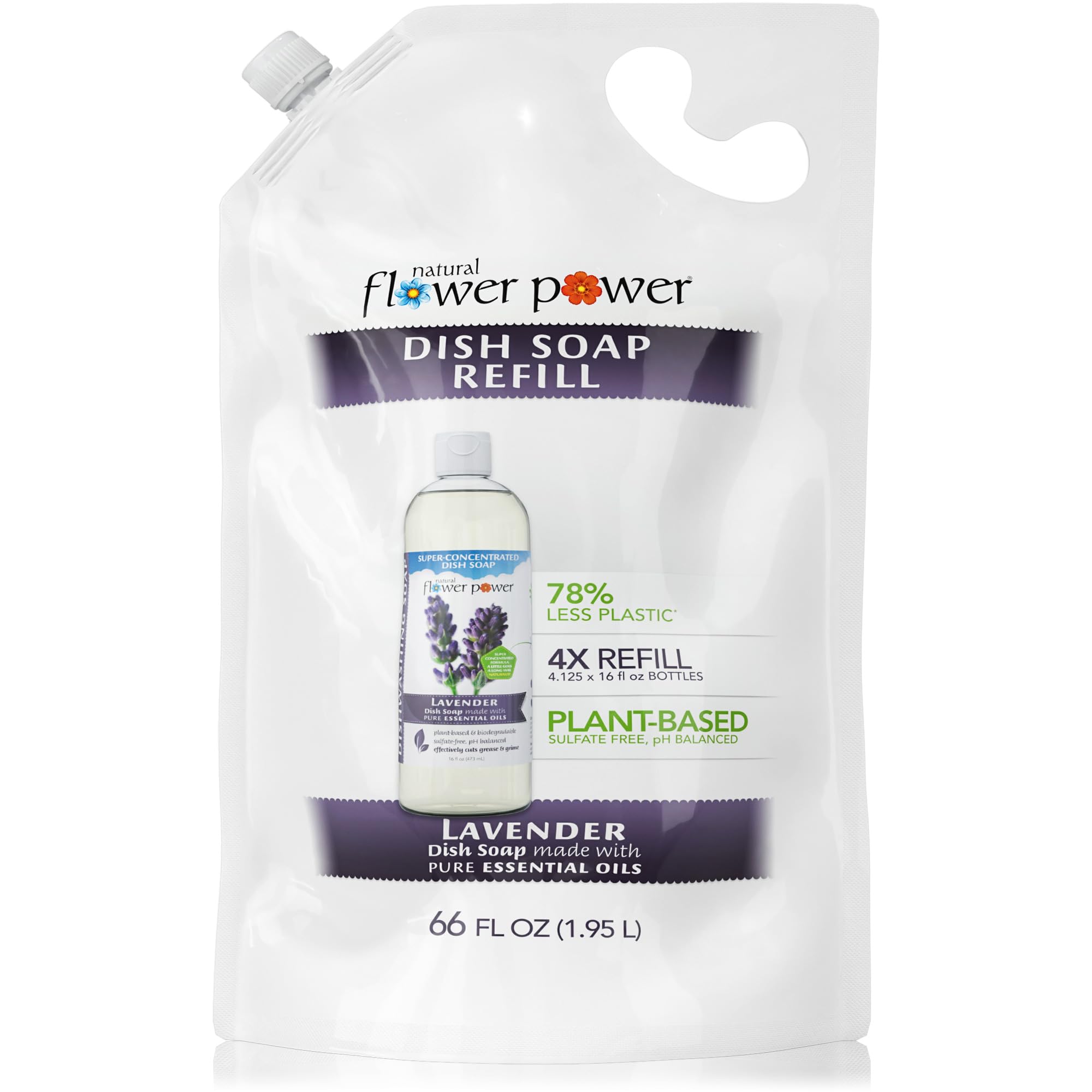 Liquid Dish Soap Refill – 66 Fl Oz Refills 4X – Plant-Based & Scented w/Pure Essential Oils – Natural Dishwashing Detergent – Sulfate-Free Kitchen Soap (Lavender)
