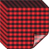 Buffalo Plaid Vinyl Fabric Check Vinyl Sheets Adhesive Heat Transfer Sheets Iron on Vinyl Clothes Patches for Lumberjack Party 2020 New Year Valentine's Day (Red and Black Plaid)