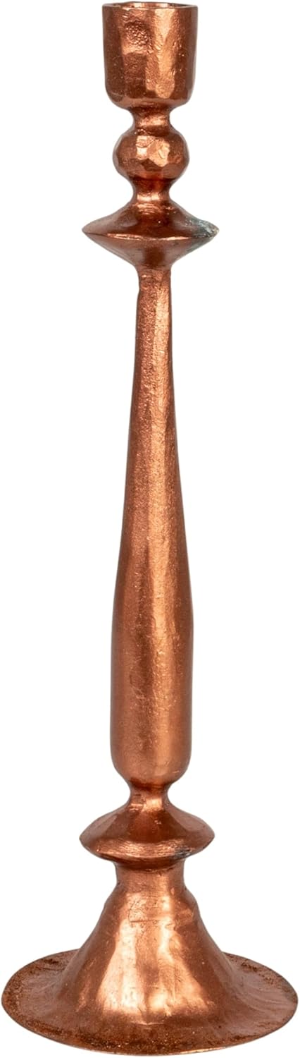 Creative Co-Op 11.75 Round Hand-Forged Cast Metal Taper Holder, Copper Finish