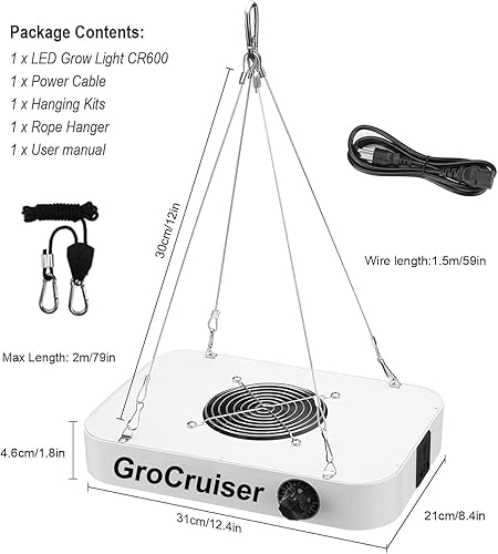 Miniatura 6 de Luz LED de crecimiento regulable de 600 W, luces de crecimiento actualizadas para plantas de interior de espectro completo, lámpara de cultivo de