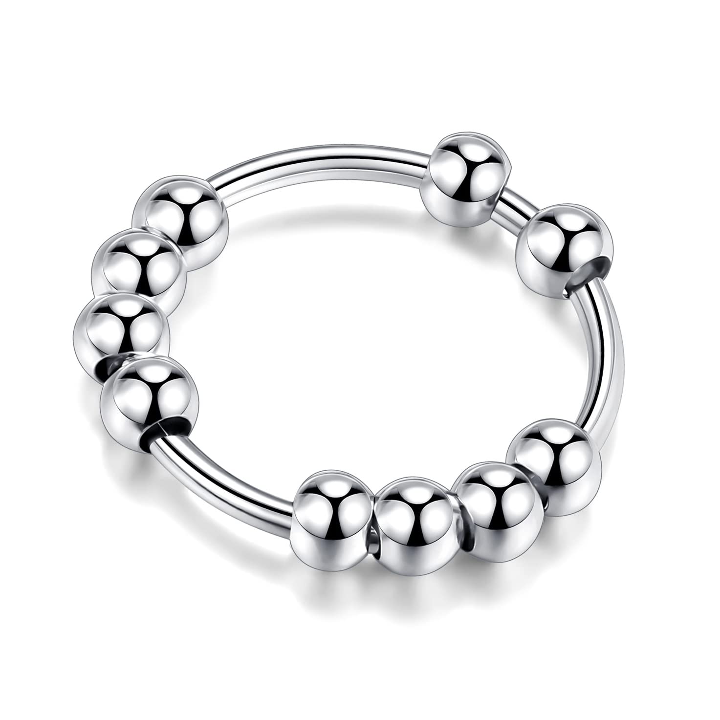 LOVECOM 925 Sterling Silver Anxiety Fidget with Beads Rings for Anxiety Spinner Ring for Women Men Gold Stress Relief Spinning Ring Releases Rotate Thumb Ring Jewelry Birthday Christmasn Gifts for Her