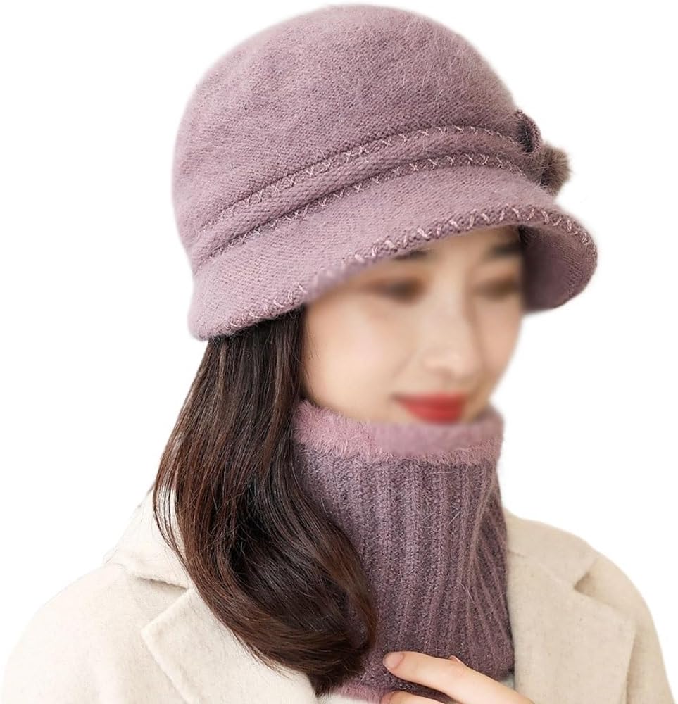 Hat Ladies Knitted Cap Wool Hat Padded Warm Middle-aged and Elderly Cotton Cap