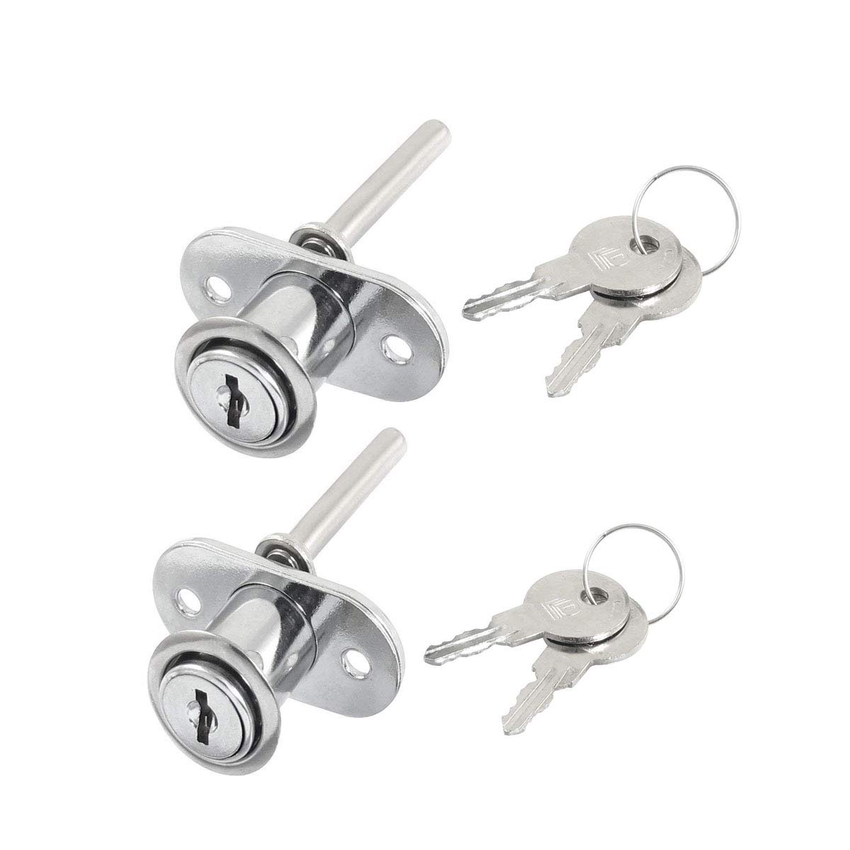 COMOK Drawer Locker Silver Tone Metal Home Cylinder Head Security Cabinet Plunger Lock with Keys 2Pcs and Each One with 2 Keys