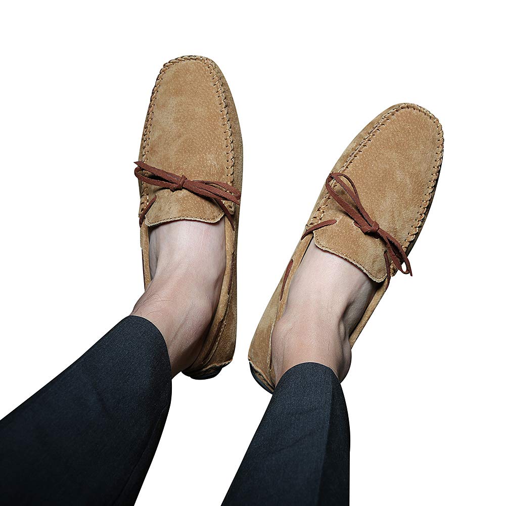 Hombres Cuero de Gamuza Hecho a Mano Cómodo Alfombra Zapatillas Antideslizante Zapatos del Barco Casual Plano Mocasines