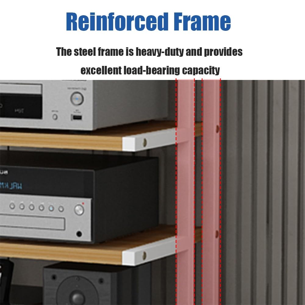 Ripiano multimediale AV, 2 ripiani, stereo per console di gioco, scaffale CD, organizer per componenti stereo di intrattenimento (colore nero, 50 x 40 x 30 cm)