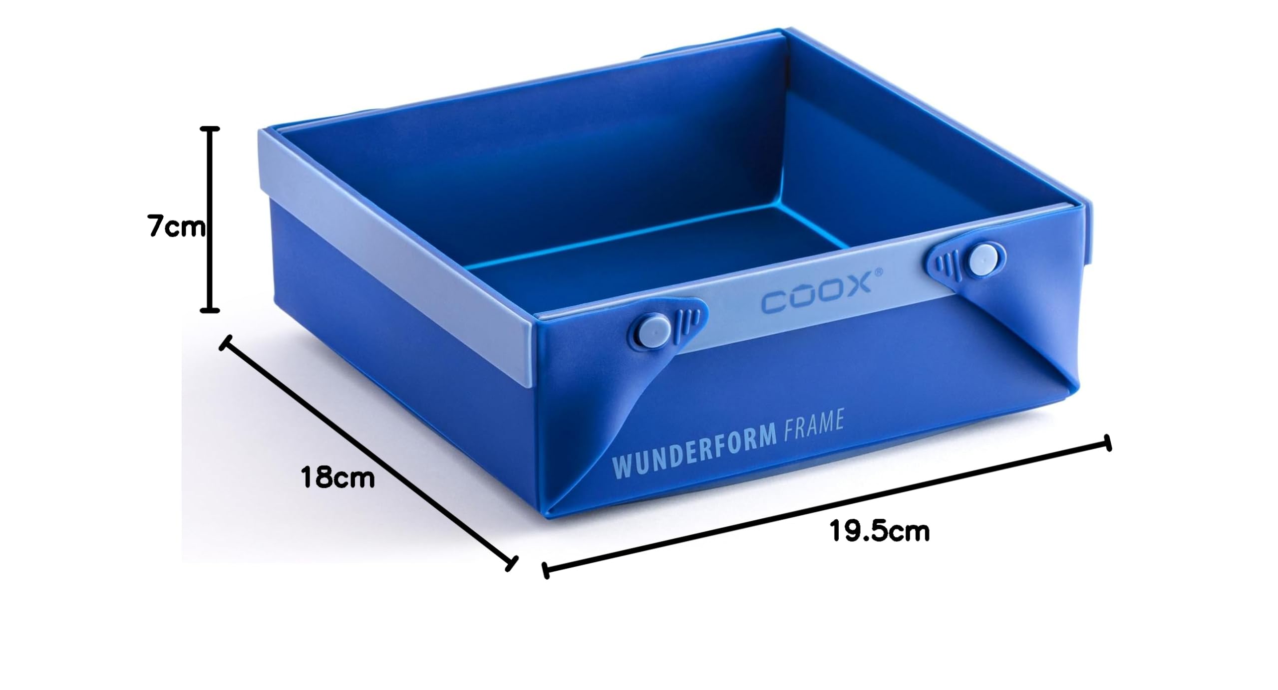 coox WUNDERFORM Frame SQ - die faltbare Kastenform mit Metallverstärkung - Backen & Servieren in Einem I Antihaft-Silikon I Spülmaschinenfest I Kein Stürzen I BPA-frei Blau