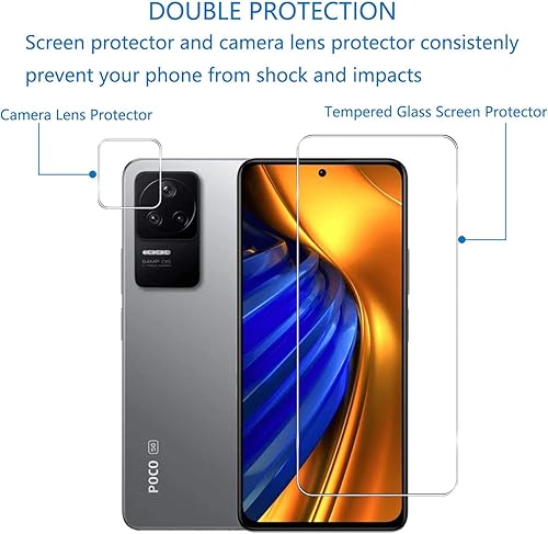 Miniatura 6 de [3+3] Paquete de 3 protectores de pantalla de vidrio templado para Xiaomi Poco F4 con 3 protectores de lente de cámara, transparente HD, dureza 9H,