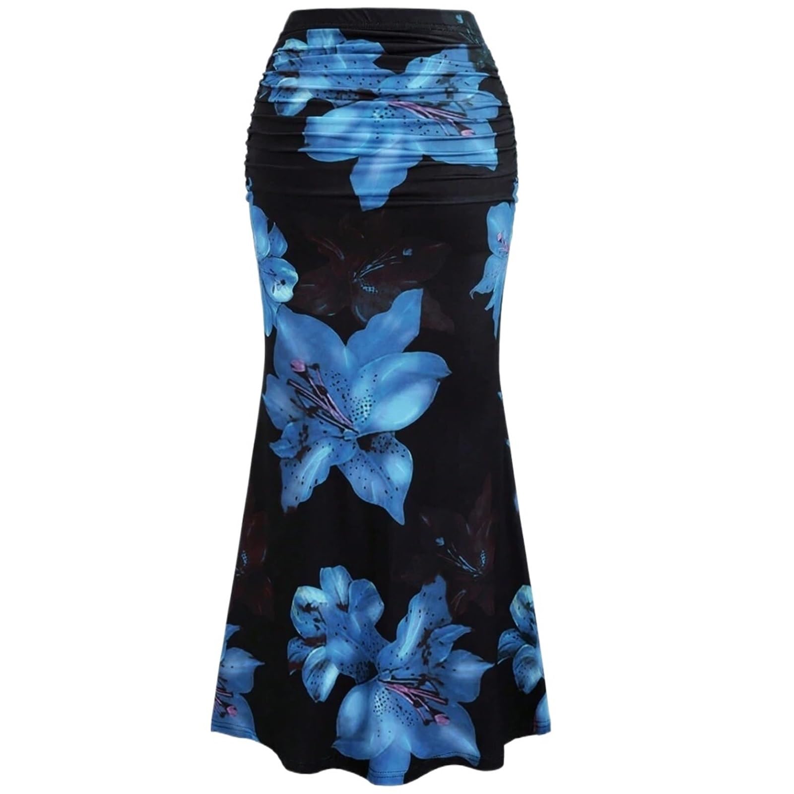 ERHTGUO 2pc Elegant Flower Fishtail Skirt for Women Fashionable Bodycon Ruched Ruffle Hem Long for Daily Vacation(Color 02,S)