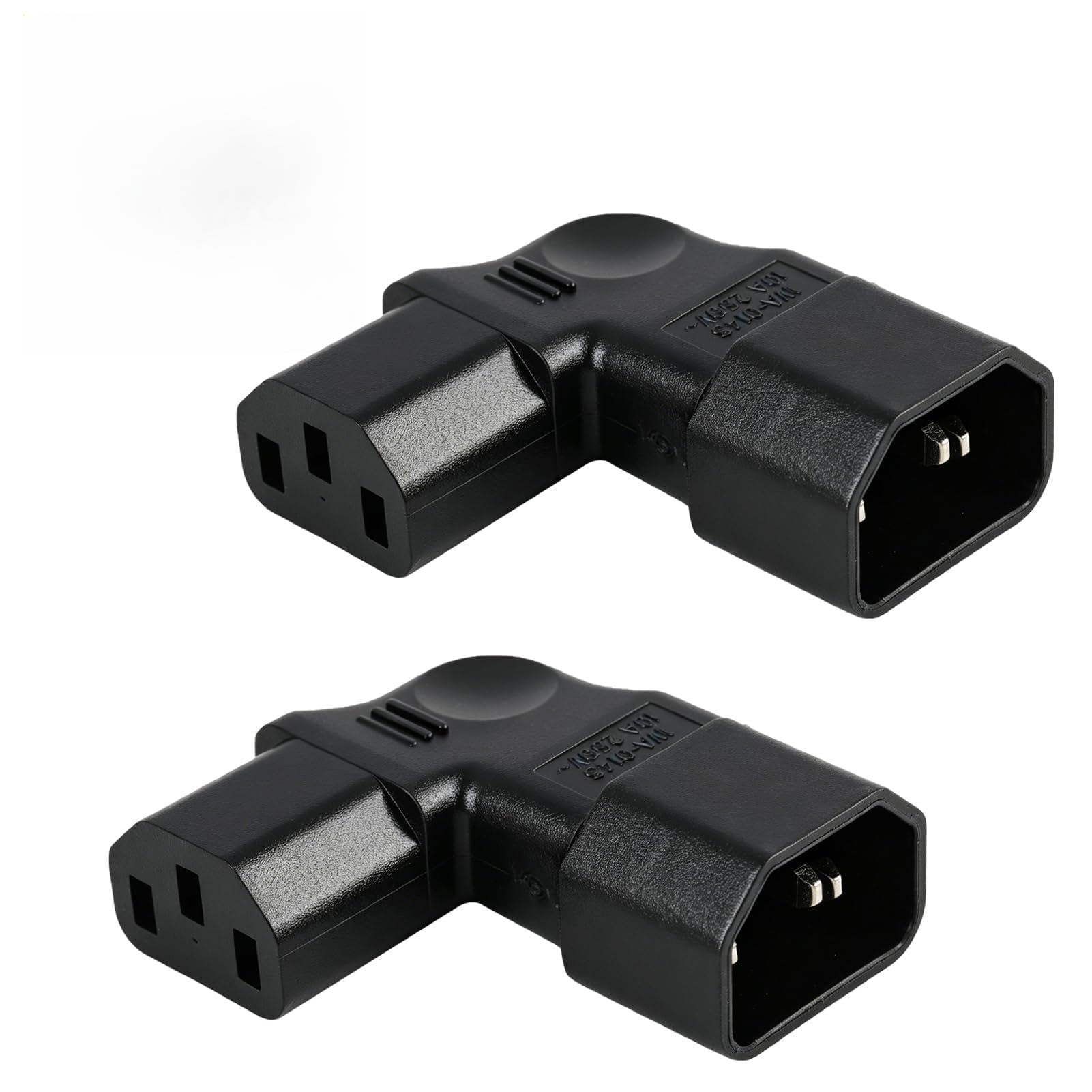 2 Stück IEC C14 auf C13 90 Grad, Kaltgerätestecker Gewinkelt Links, 3-polig 250V 10A, PBT Kunststoff, Kupferleiter, gewinkeltes Netzkabel für Computer, PDU, Drucker, Reiskocher, HDTV, Haushaltsgeräte