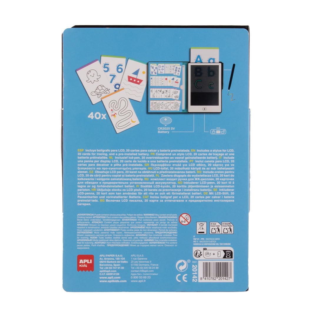 APLI Kids 20142 Draw and Learn LCD-Tafel mit Graphomotorik-Schablonen