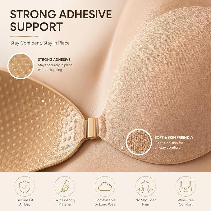 Image of Royal Luxury Women & Girl Strapless Push Up Stick On Invisible Bra - Wire Free Self Adhesive Backless Silicone for Deep Neck Dresses