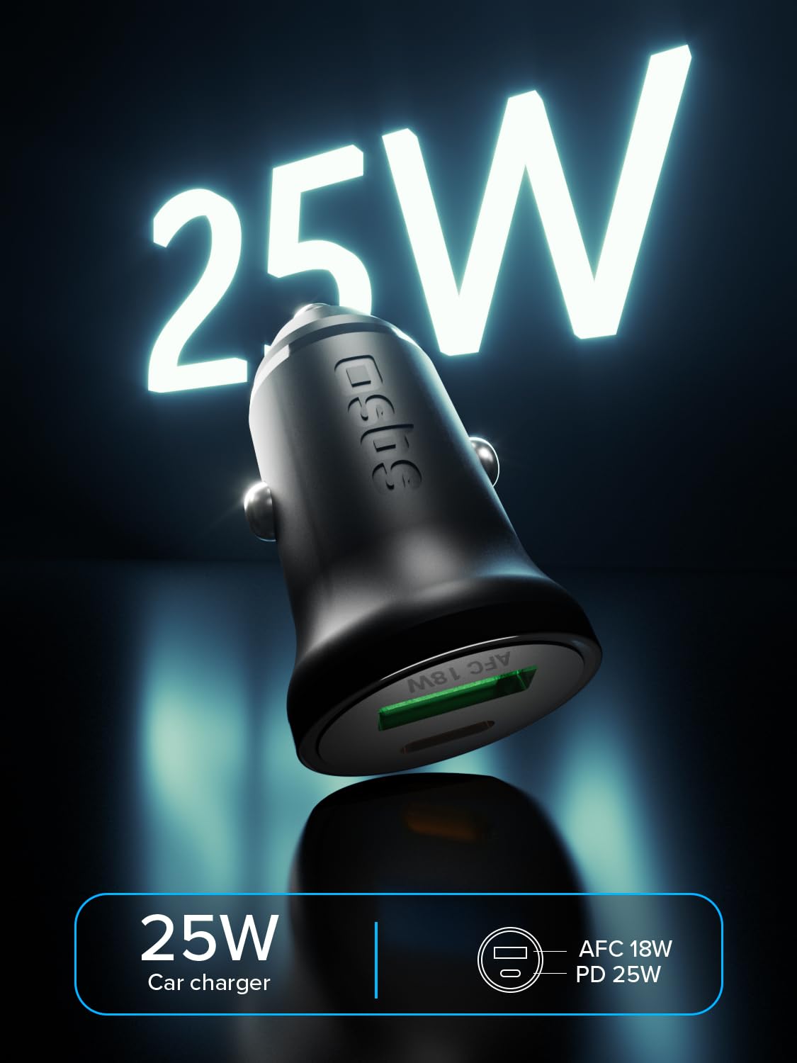SBS Mini Ładowarka Samochodowa, Zasilanie 25 W, Szybkie Ładowanie, Adaptacyjne AFC, Dioda LED Stanu, USB-C, USB-A, Gniazdo 12 V, dla iPhone'a, iPada, AirPods, Samsunga, Smartfona, Tabletu, Czarna