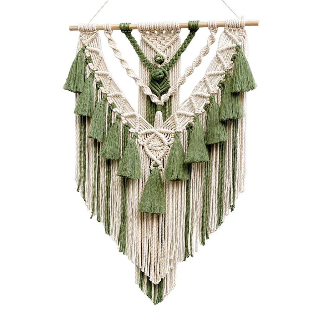 CTRLZS Hand-Woven Color Macrame Wall Hanging Ornament Boho Craft Decoration Gorgeous Tapestry for Livingroom Decor Green