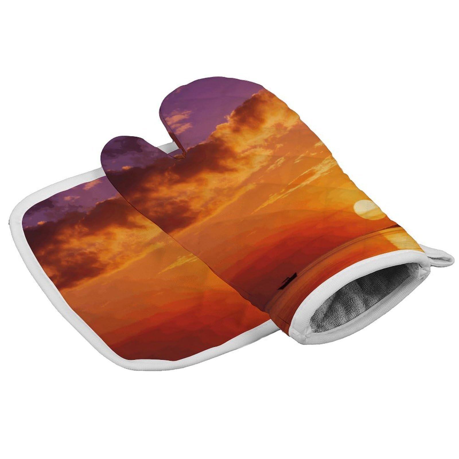 Fodpand Style Boat Returning Under Coconut Trees Oven Mitt Set With Lanyard, Cooking Mitt, Protective Thermal Insulation,Kitchen Mitt For Baking, Cooking, Grilling, Microwave