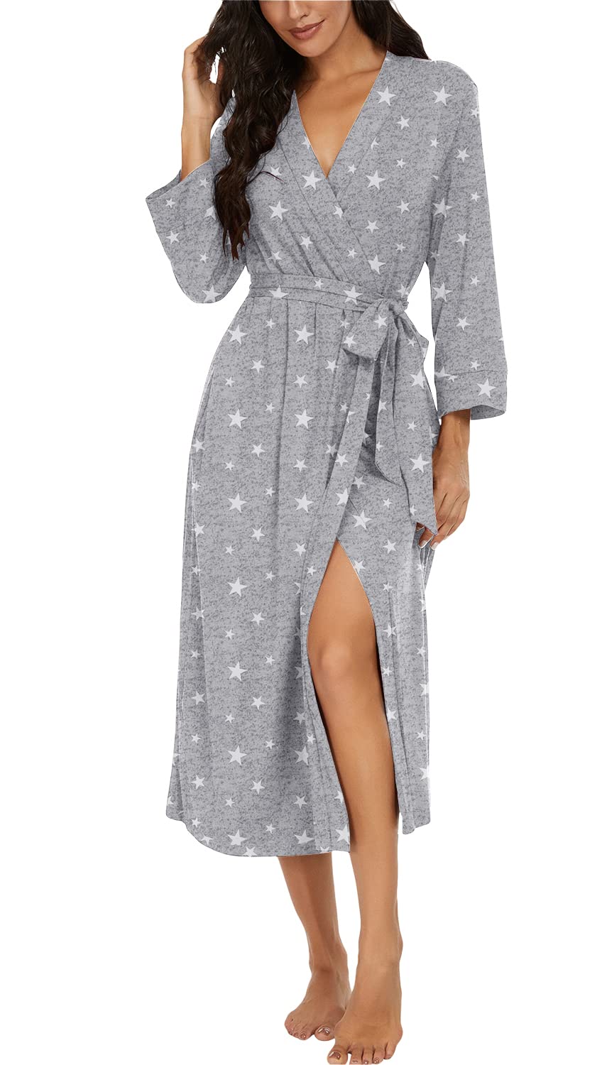 VINTATREWomen Kimono Robes Long Knit Bathrobe Lightweight Soft Knit Sleepwear V-neck Casual Ladies Loungewear